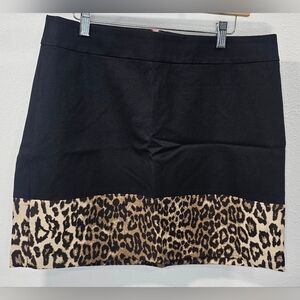 Banana Republic Black Leopard Pencil Mini Skirt Size 12 Red Zipper Lined NWT